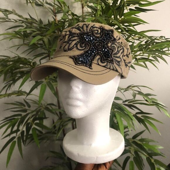 2000s Y2K Goth Mcbling cross messenger cadet military newsboy baker boy cap hat main image 6